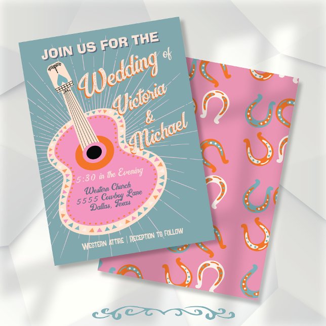 Bold Colorful Cowboy Western Guitar Wedding Invitation (Creator Uploaded)