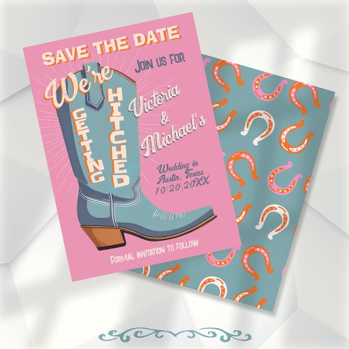 Bold Colorful Cowboy Western Save the Date Boot Invitation