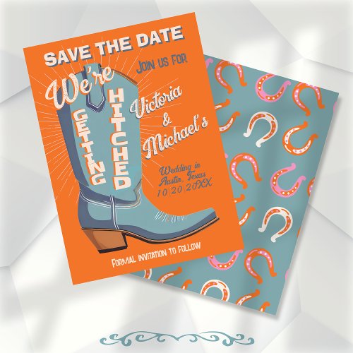Bold Colorful Cowboy Western Save the Date Boot Invitation