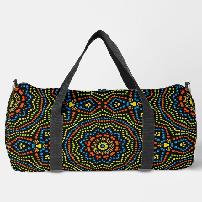 Bold & Colorful Dot Art Pattern Duffle Bag (Front)