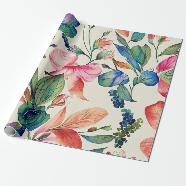 Bold Colorful Elegant Floral Wedding & Birthday  Wrapping Paper (Unrolled)