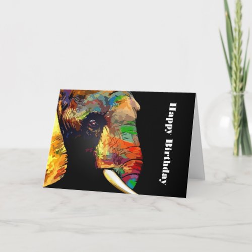 Bold Colorful Elephant Head Portrait Birthday Card