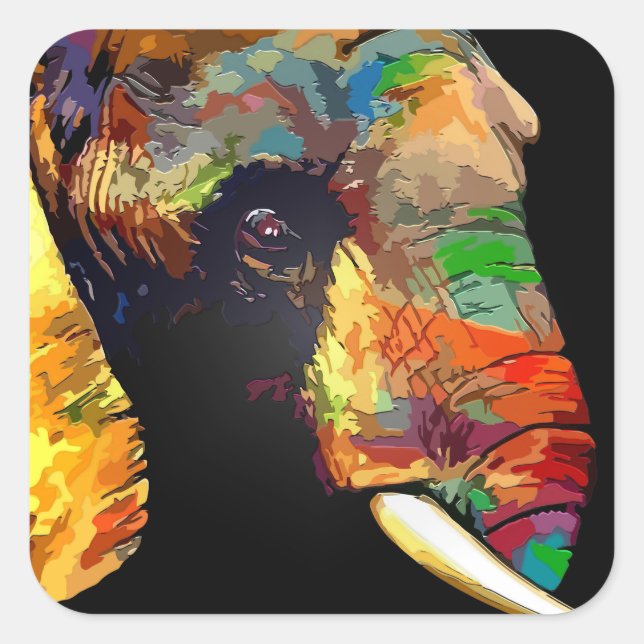 Bold Colorful Elephant Head Portrait Square Sticker (Front)