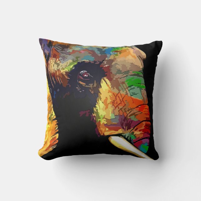 Bold Colorful Elephant Head Portrait Throw Pillow (Front)