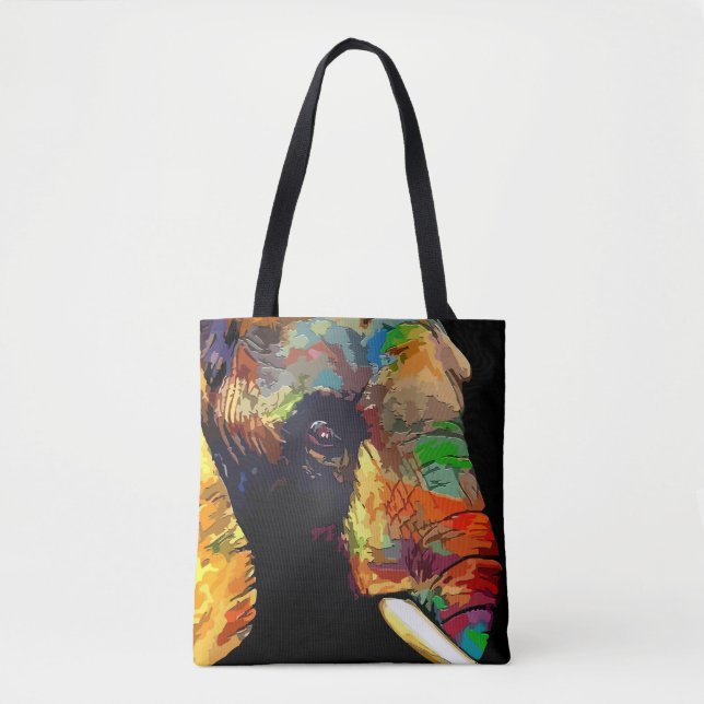Bold Colorful Elephant Head Portrait Tote Bag (Front)