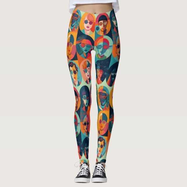 Bold, colorful faces celebrating individuality leggings (Front)