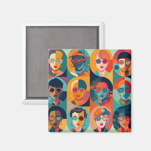 Bold, colorful faces celebrating individuality magnet