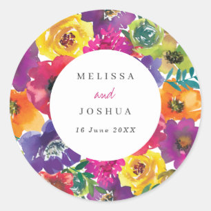 Bold Colorful Fiesta Floral Wedding Classic Round Sticker