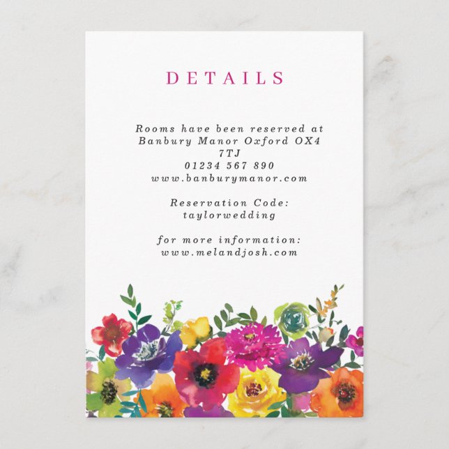Bold Colorful Fiesta Flowers Vertical Details Enclosure Card (Front)