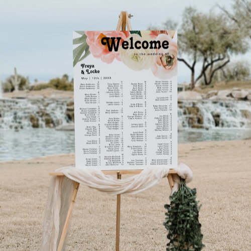 Bold Colorful Floral  Alphabetical Seating Chart Foam Board