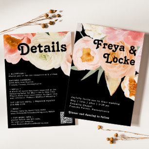 Bold Colorful Floral   Black All In One Wedding Invitation