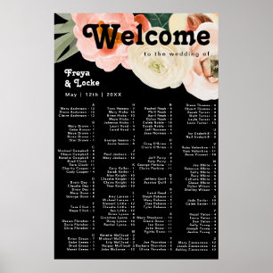 Bold Colorful Floral Black Alphabetical Seating Poster