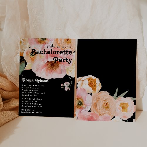 Bold Colorful Floral  Black Bachelorette Party Invitation