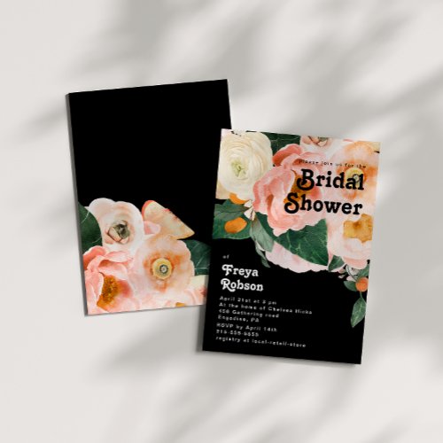 Bold Colorful Floral  Black Bridal Shower Invitation