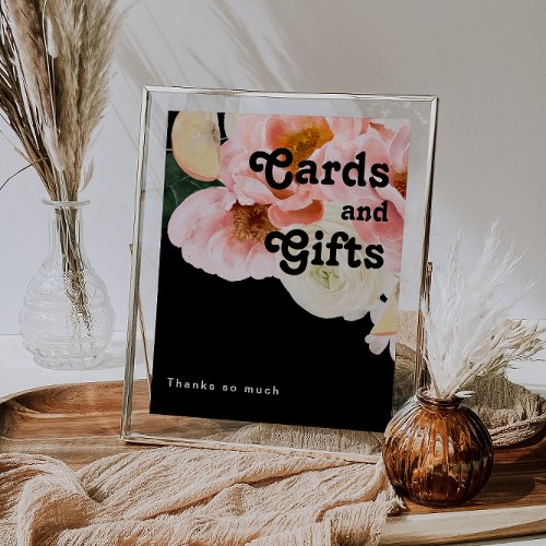 Bold Colorful Floral  Black Cards and Gifts Sign