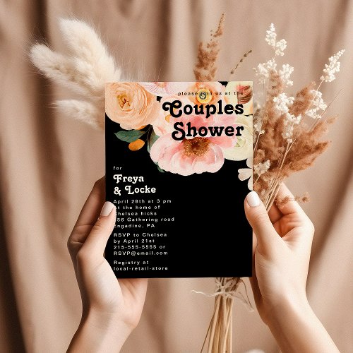 Bold Colorful Floral  Black Couples Shower Invitation