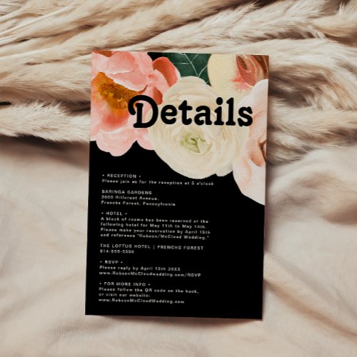 Bold Colorful Floral  Black Details QR Code Enclosure Card