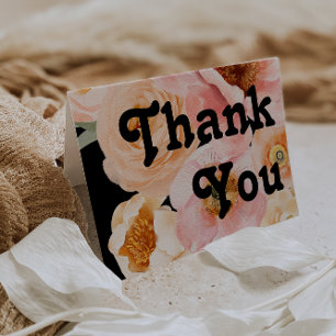 Bold Colorful Floral   Black Folded Thank You Card