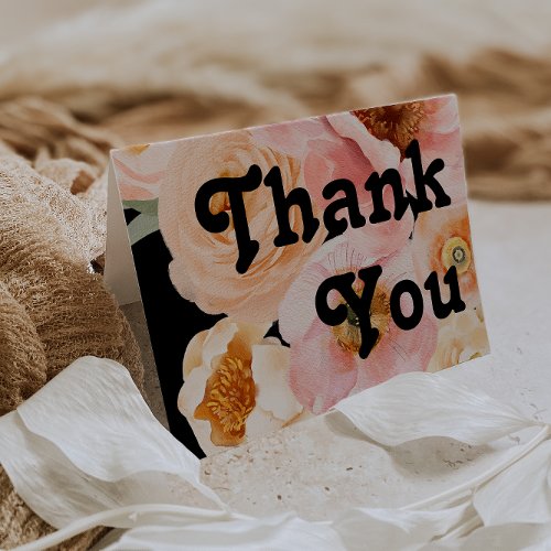 Bold Colorful Floral  Black Folded Thank You Card