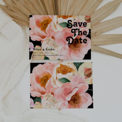 Bold Colorful Floral  Black Horizontal Save The Date