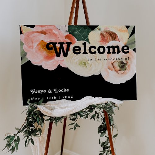Bold Colorful Floral  Black Horizontal Welcome Foam Board