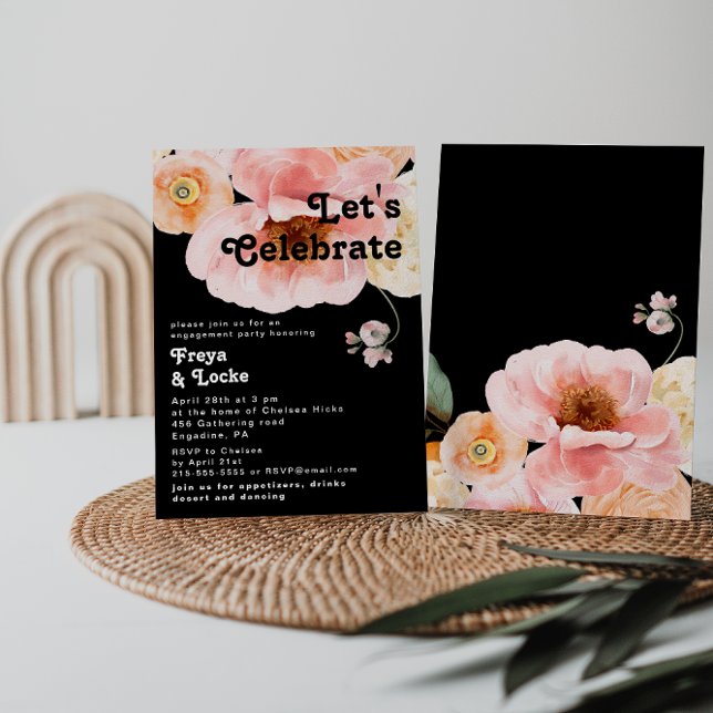Bold Colorful Floral | Black Let's Celebrate Invitation (Creator Uploaded)