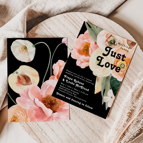 Bold Colorful Floral  Black Nothing Fancy Wedding Invitation