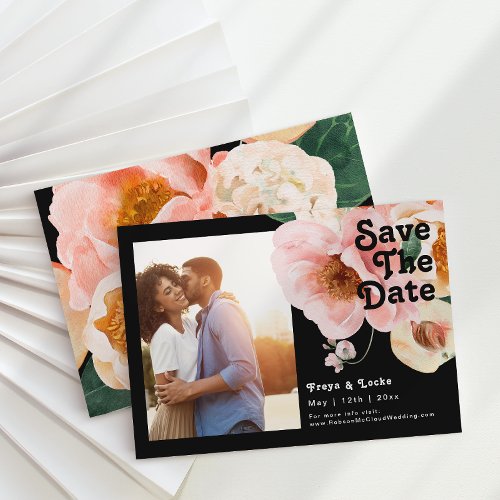 Bold Colorful Floral Black  Photo Horizontal Save The Date