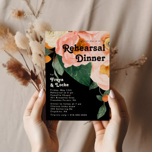 Bold Colorful Floral Black Rehearsal Dinner Invitation