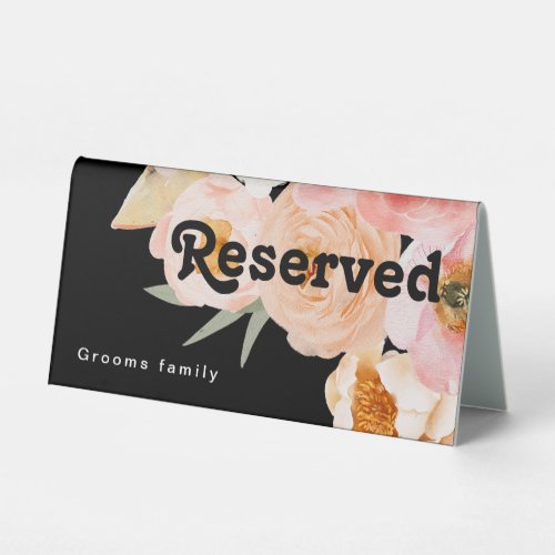 Bold Colorful Floral  Black Reserved Table Tent Sign