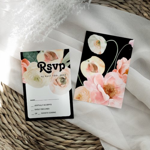 Bold Colorful Floral  Black RSVP Card