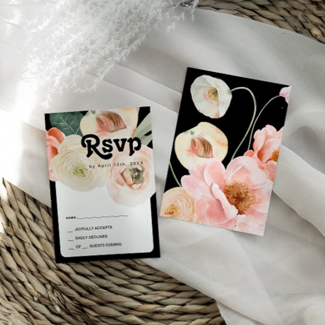 Bold Colorful Floral | Black RSVP Card (Creator Uploaded)