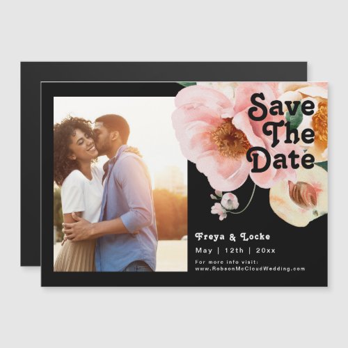 Bold Colorful Floral  Black Save The Date Magnetic Invitation