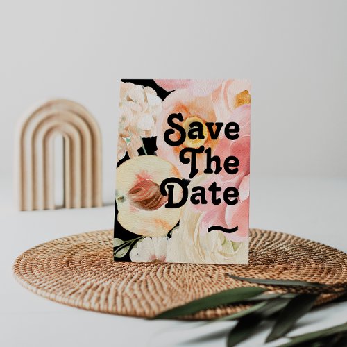 Bold Colorful Floral Black Save The Date Postcard