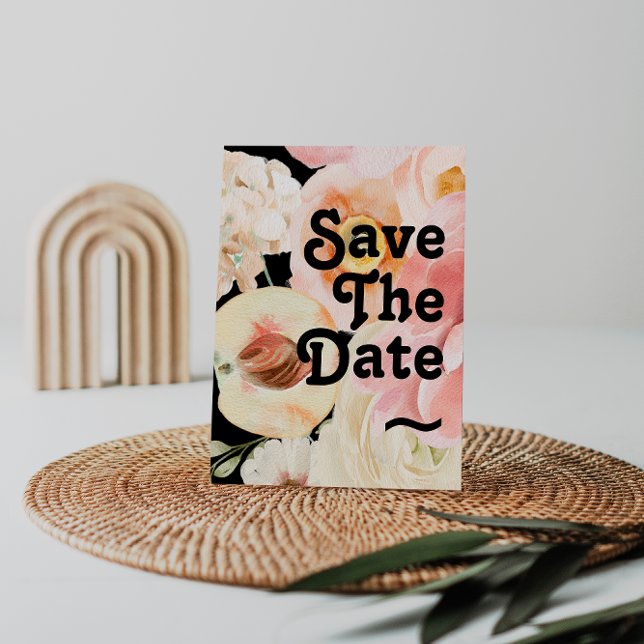 Bold Colorful Floral Black Save The Date Postcard (Creator Uploaded)