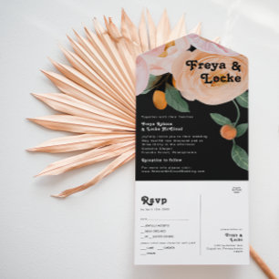 Bold Colorful Floral Black Seal and Send All In One Invitation