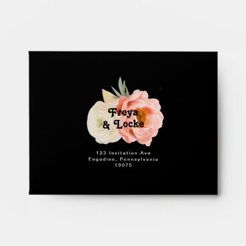 Bold Colorful Floral  Black Self_Addressed RSVP Envelope