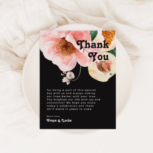 Bold Colorful Floral  Black Table Thank You Card