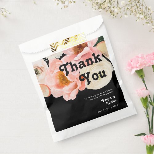 Bold Colorful Floral  Black Thank You Favor Bag