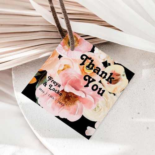 Bold Colorful Floral  Black Thank You Favor Tags