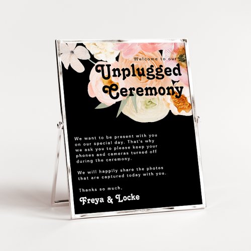 Bold Colorful Floral  Black Unplugged Ceremony Poster