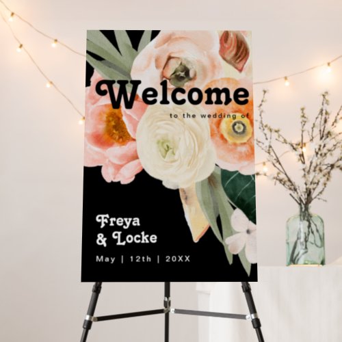 Bold Colorful Floral  Black Vertical Welcome Foam Board