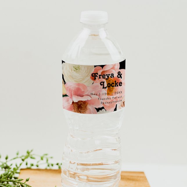 Bold Colorful Floral | Black Water Bottle Label (Creator Uploaded)