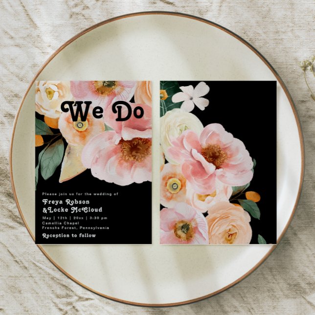 Bold Colorful Floral | Black We Do Wedding Invitation (Creator Uploaded)