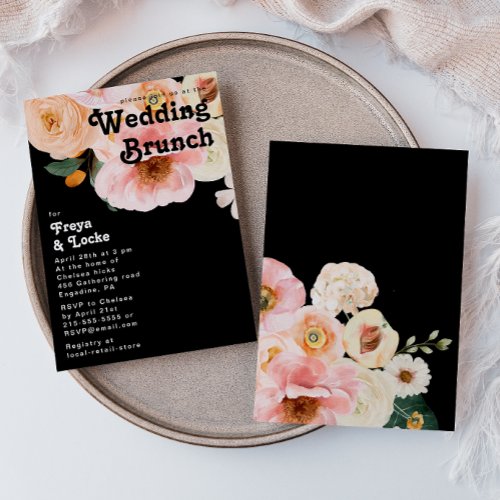 Bold Colorful Floral  Black Wedding Brunch Invitation