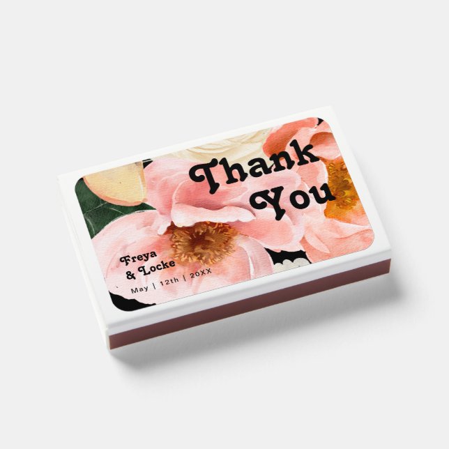 Bold Colorful Floral | Black Wedding Favor Matchboxes (Front Closed)