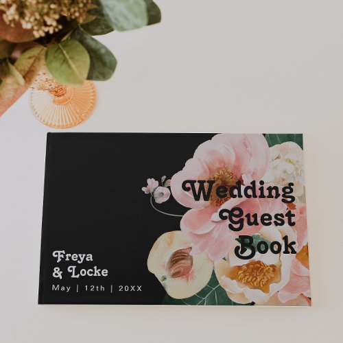 Bold Colorful Floral  Black Wedding Guestbook