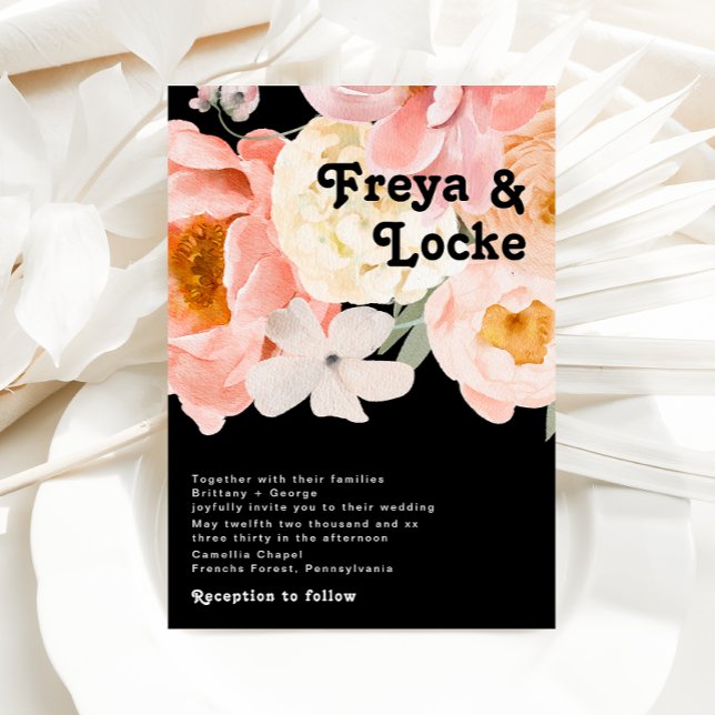 Bold Colorful Floral | Black Wedding Invitation (Creator Uploaded)