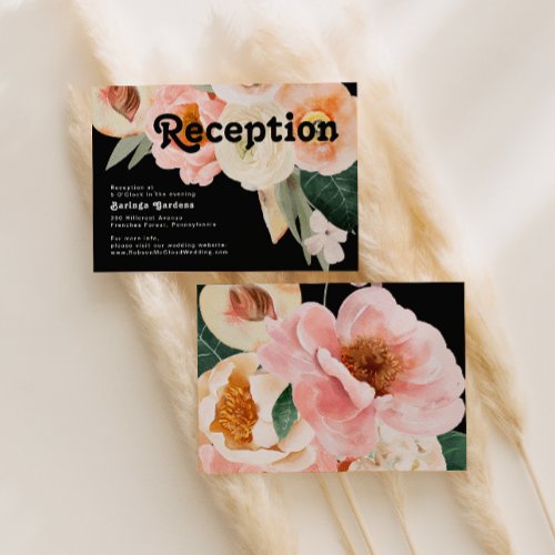 Bold Colorful Floral Black Wedding Reception Card