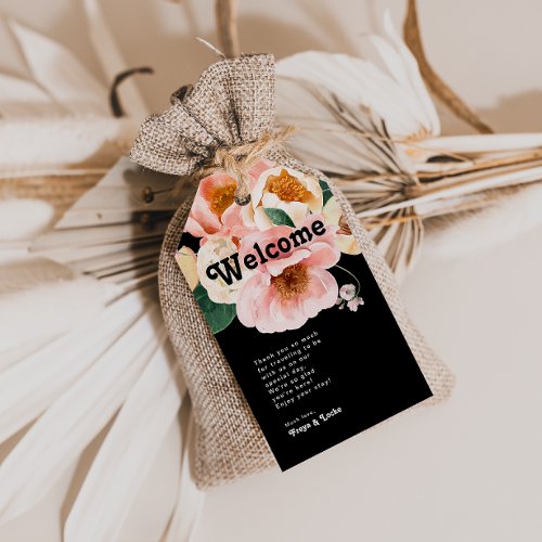 Bold Colorful Floral  Black Wedding Welcome Gift Tags